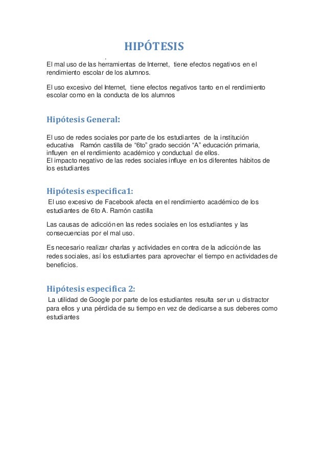 Hipotesis sobre el mal uso de las redes sociales