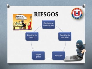 RIESGOS
Perdida de
información
Perdida de
intimidad
Adicción
Mayor
gasto
Perdida de
tiempo
 