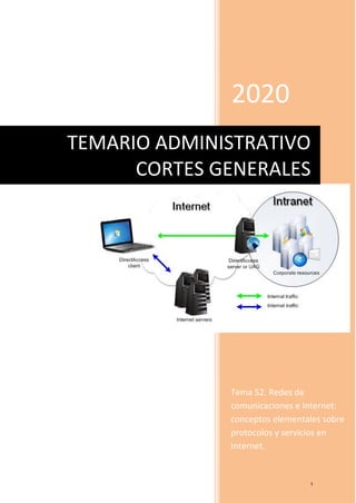 2020
Tema 52. Redes de
comunicaciones e Internet:
conceptos elementales sobre
protocolos y servicios en
Internet.
TEMARIO ADMINISTRATIVO
CORTES GENERALES
1
 