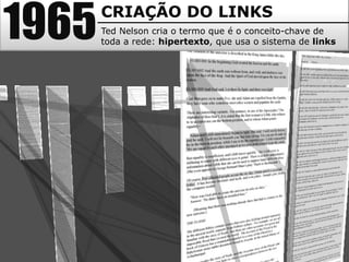 1965CRIAÇÃO DO LINKS
Ted Nelson cria o termo que é o conceito-chave de
toda a rede: hipertexto, que usa o sistema de links
 