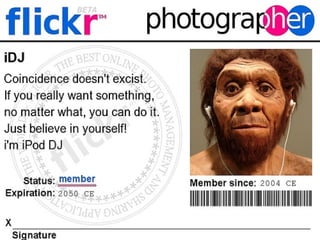 Como isso acontece? HCI  (human computer interaction) ID  (industrial design) ED  (emotional design)  UI  (user interface) resultado =  UX - User X IPOD, por exemplo, deixa a desejar como PMP (Portable Media Player), já que seus concorrentes apresentam muito mais features. Em compensação, nenhum deles traduziu tão bem o  cool lifestyle  como o ipod, tornando-se assim, O case de UX. Flickr =  reúne todos esses conceitos e por isso mudou a forma das pessoas interagirem com fotos -Fotolog (web 1.0) X Flickr (web 2.0). 