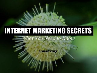 Photo Credit:
https://www.flickr.com/photos/jmr-
holdit/7307154038/
INTERNET MARKETING SECRETS
What You Need to Know
 