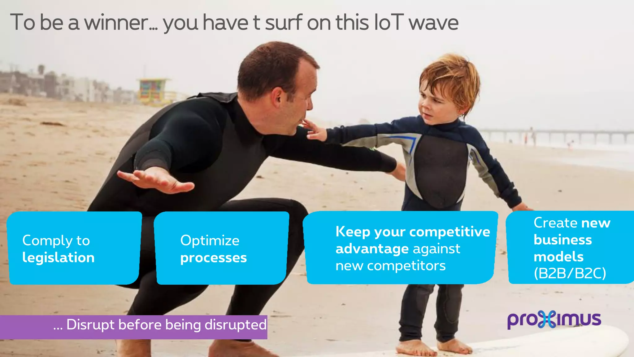 To be a winner… you have t surf on this IoT wave
Comply to
legislation
Optimize
processes
Create new
business
models
(B2B/B2C)
Keep your competitive
advantage against
new competitors
... Disrupt before being disrupted
 