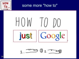 some more "how to"


     • domain search: site:edu OR site:edu.* [for all edu (sub)domains]
                          site:shell.com OR site:philips.com
     • url search:        inurl:novelty
     • title search:      intitle:catalytic

                     just
     • filetype search: filetype:pdf
                          filetype:xls OR filetype:xlsx
                          filetype:doc OR filetype:docx
                                                            more than shown in
                                                             advanced search
                                                             drop-down menu
                          filetype:rss
     • exact search:      "greenhouses“       [or VERBATIM for all words]



20
 