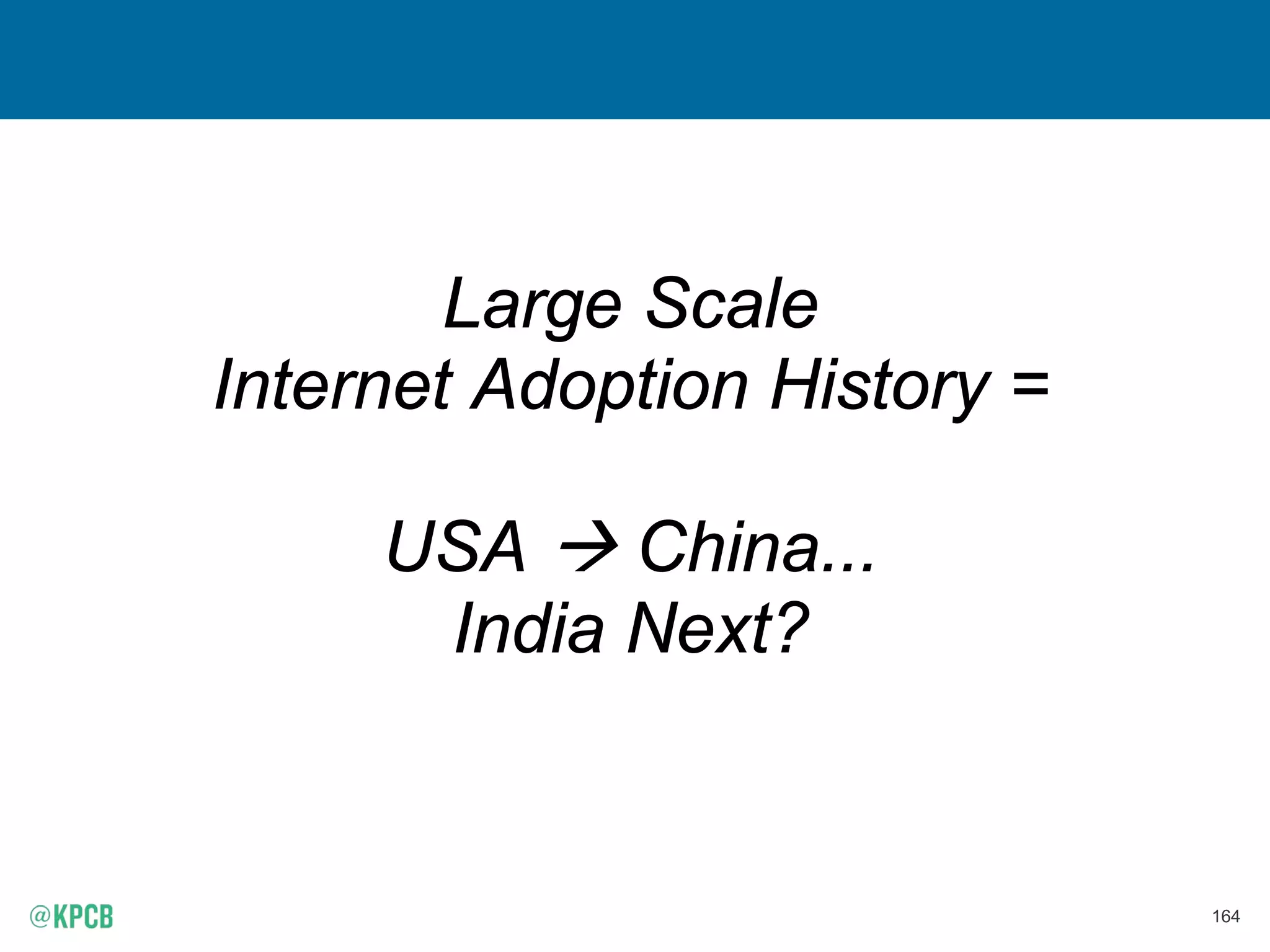 164
Large Scale
Internet Adoption History =
USA  China...
India Next?
 
