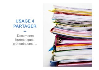 USAGE 4
PARTAGER
--
DocumentsDocuments
bureautiques
présentations,…
 