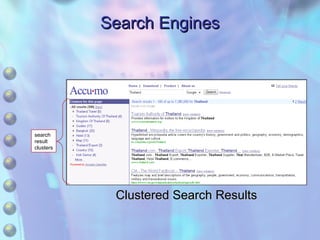 Search Engines search result clusters Clustered Search Results 