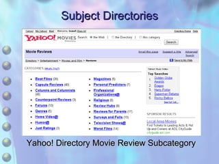 Subject Directories Yahoo! Directory Movie Review Subcategory 