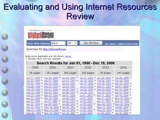 Evaluating and Using Internet Resources Review 