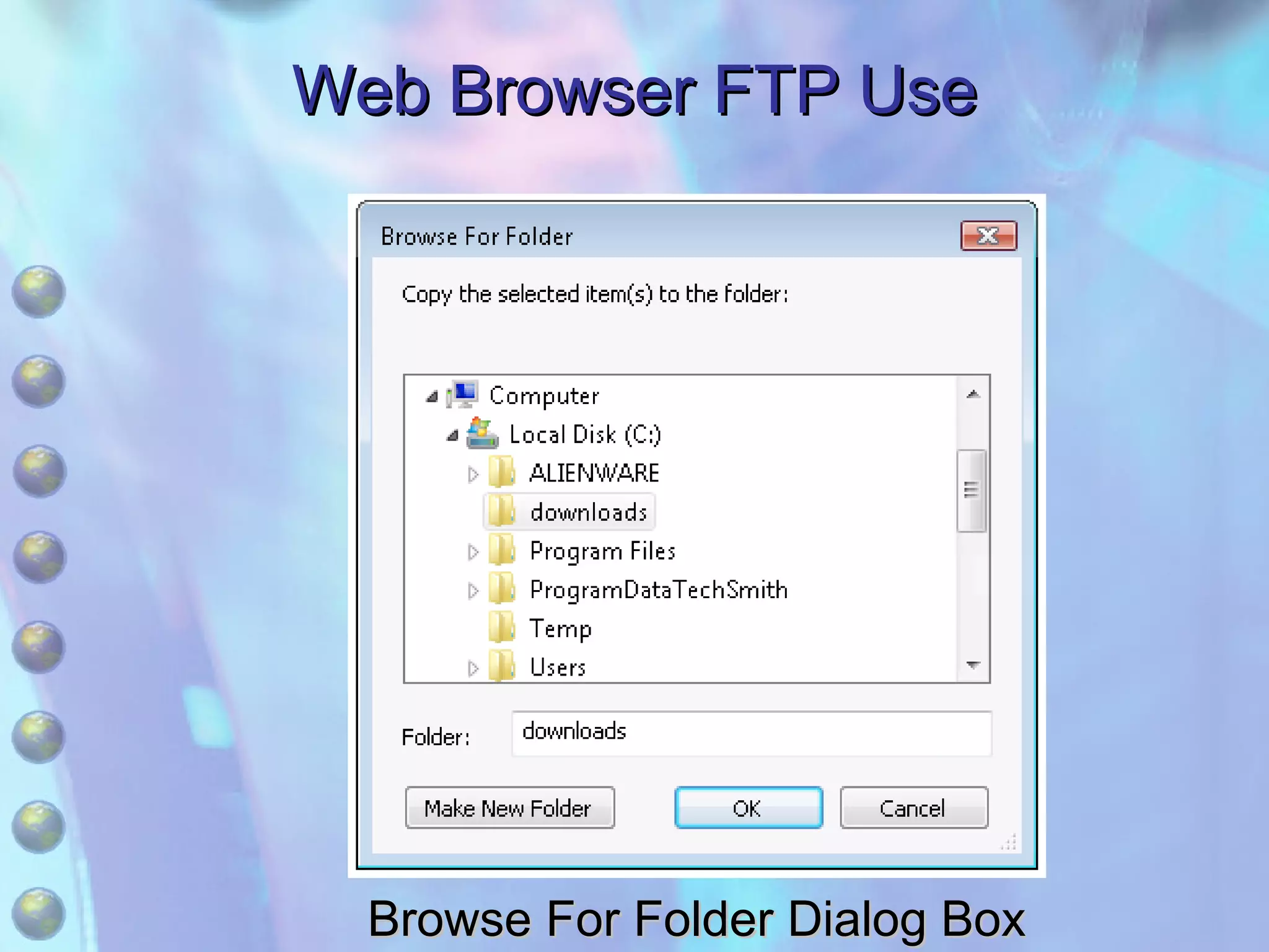 Web Browser FTP Use Browse For Folder Dialog Box 
