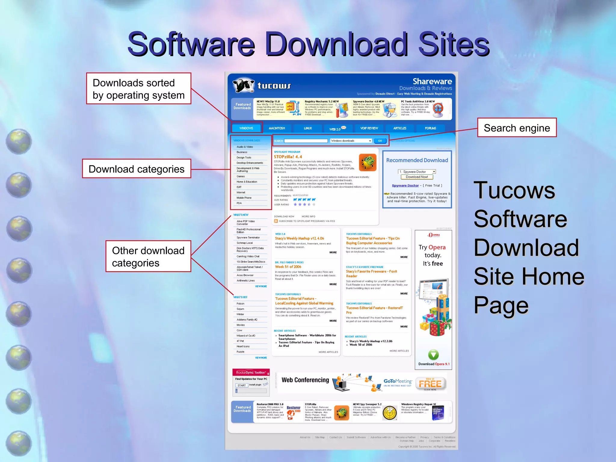 Software Download Sites Tucows  Software  Download  Site Home  Page Search engine Downloads sorted by operating system Download categories Other download categories 