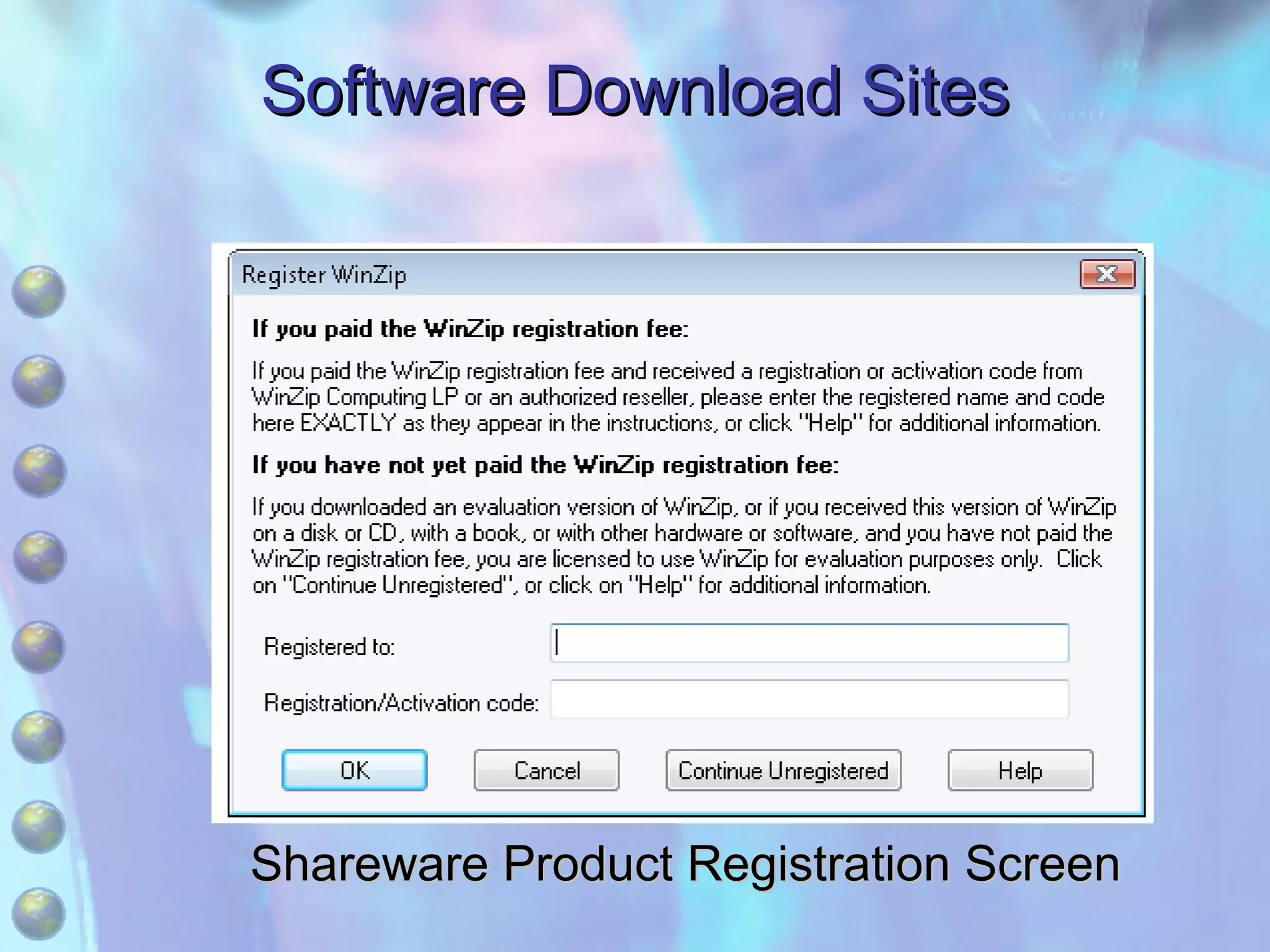 Software Download Sites Shareware Product Registration Screen 