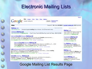 Electronic Mailing Lists Google Mailing List Results Page 
