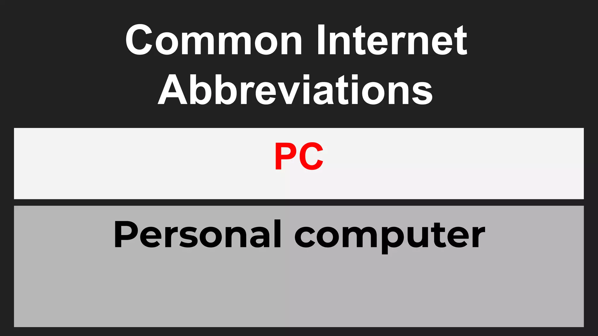 Common Internet
Abbreviations
PC
Personal computer
 