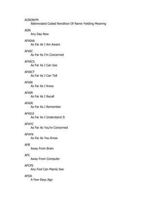 List Of Internet Acronyms List Of Internet Acronyms