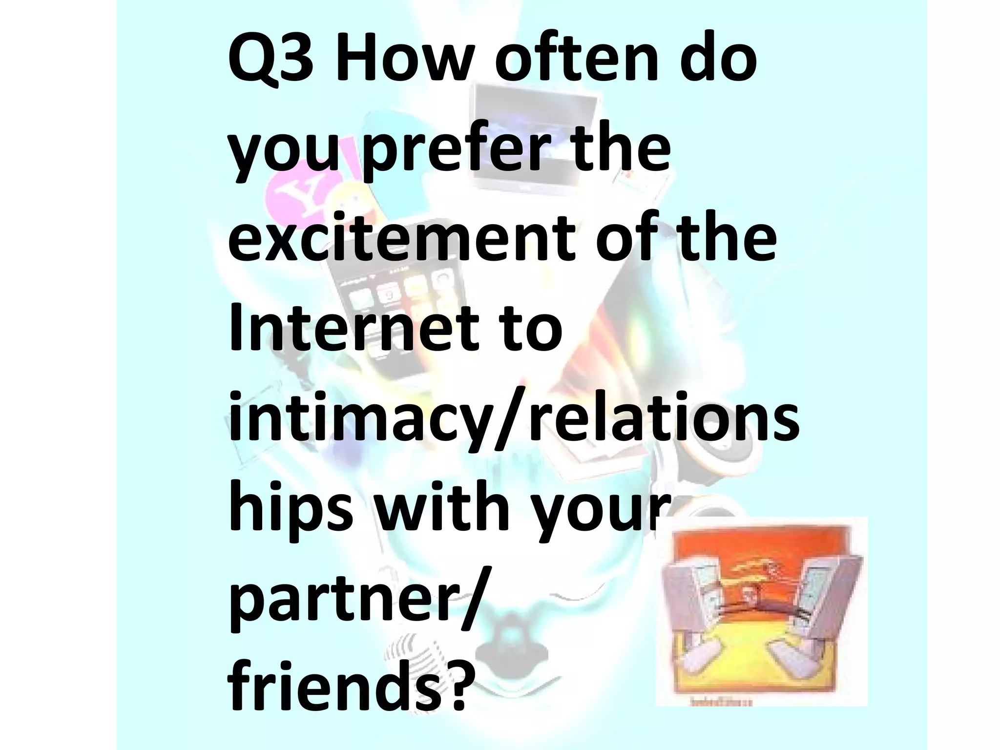 Q3 How often do you prefer the excitement of the Internet to intimacy/relationships with your partner/ friends? 