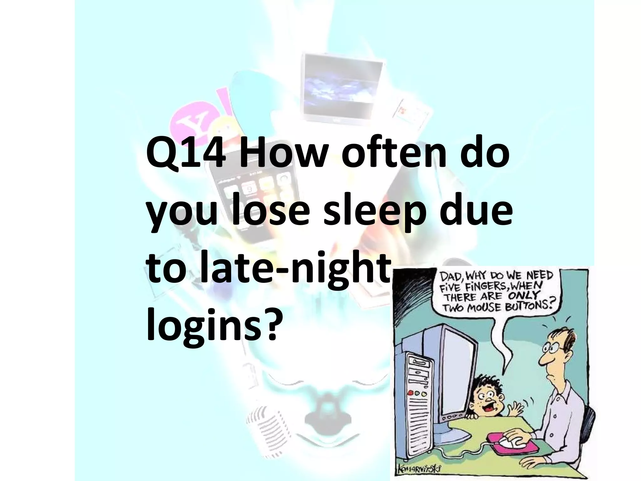 Q14 How often do you lose sleep due to late-night logins? 