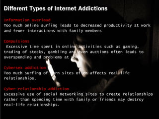 Different Types of Internet Addictions
Information overload
Too much online surfing leads to decreased productivity at wor...