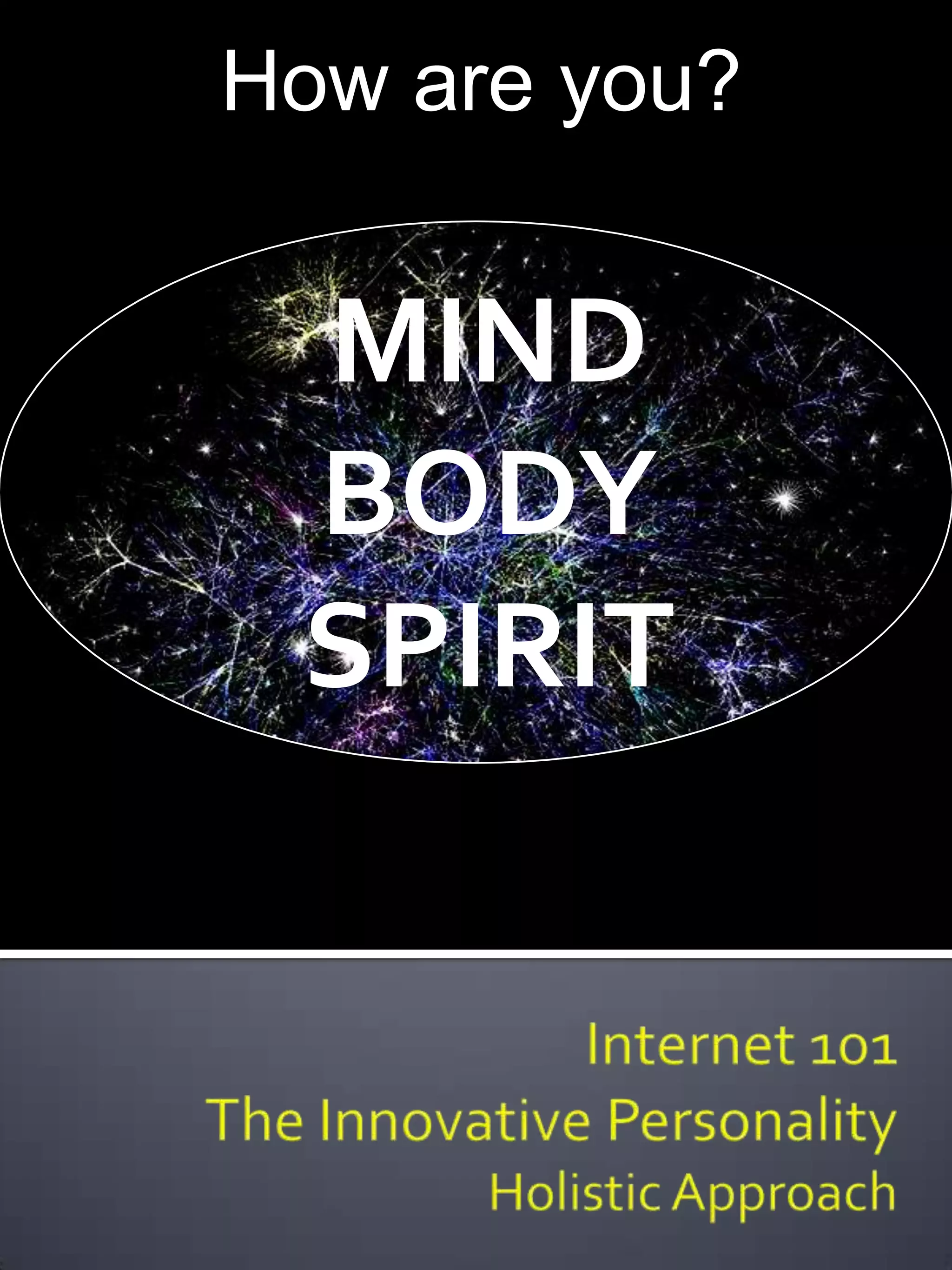 How are you?


 MIND
 BODY
 SPIRIT
 