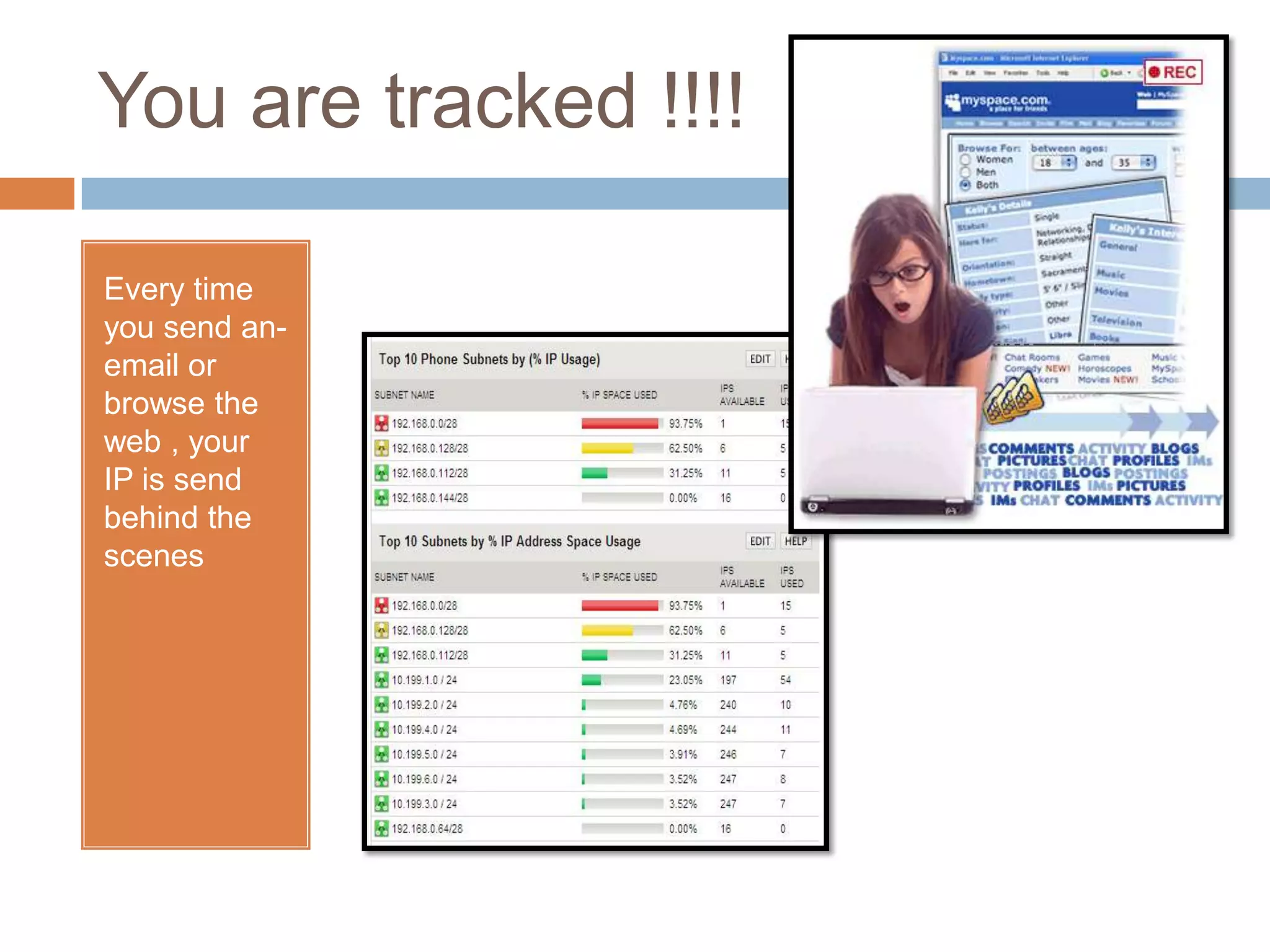 You are tracked !!!!Every time you send an-email or browse the web , your IP is send behind the scenes