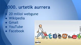 ● 20 milioi webgune
● Wikipedia
● Gmail
● YouTube
● Facebook
2000. urtetik aurrera
 