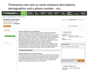 Thomasnet.com nets us some company descriptions, 
demographics and a phone number. - FREE 
 