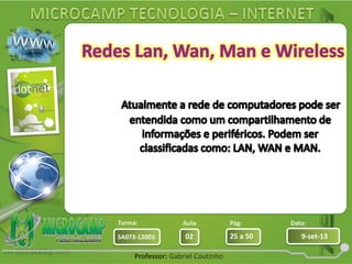 Aula: Pág: Data:
02 25 a 50 9-set-13SA073-12003
Turma:
Professor: Gabriel Coutinho
 