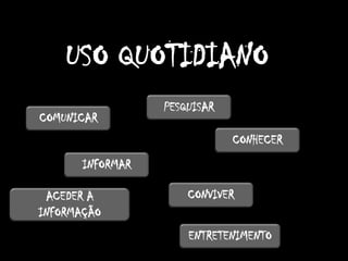 USO QUOTIDIANOPESQUISARCOMUNICARCONHECERINFORMARCONVIVERACEDER A INFORMAÇÃOENTRETENIMENTO