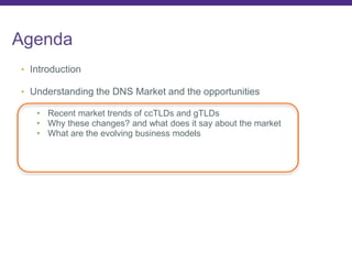 © 2012 Architelos and/or its affiliates. All rights reserved. 1
Agenda
• Introduction
• Understanding the DNS Market and the opportunities
• Recent market trends of ccTLDs and gTLDs
• Why these changes? and what does it say about the market
• What are the evolving business models
 