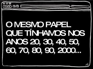 O MESMO PAPEL QUE TÍNHAMOS NOS ANOS 20, 30, 40, 50, 60, 70, 80, 90, 2000... 