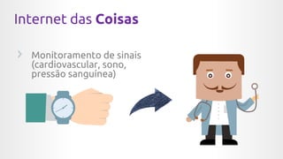 Internet das Coisas
Monitoramento de sinais
(cardiovascular, sono,
pressão sanguínea)
 