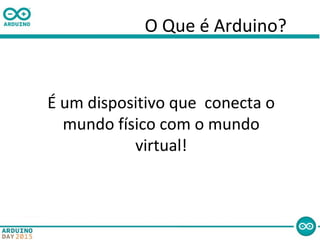 É um dispositivo que conecta o
mundo físico com o mundo
virtual!
O Que é Arduino?
 