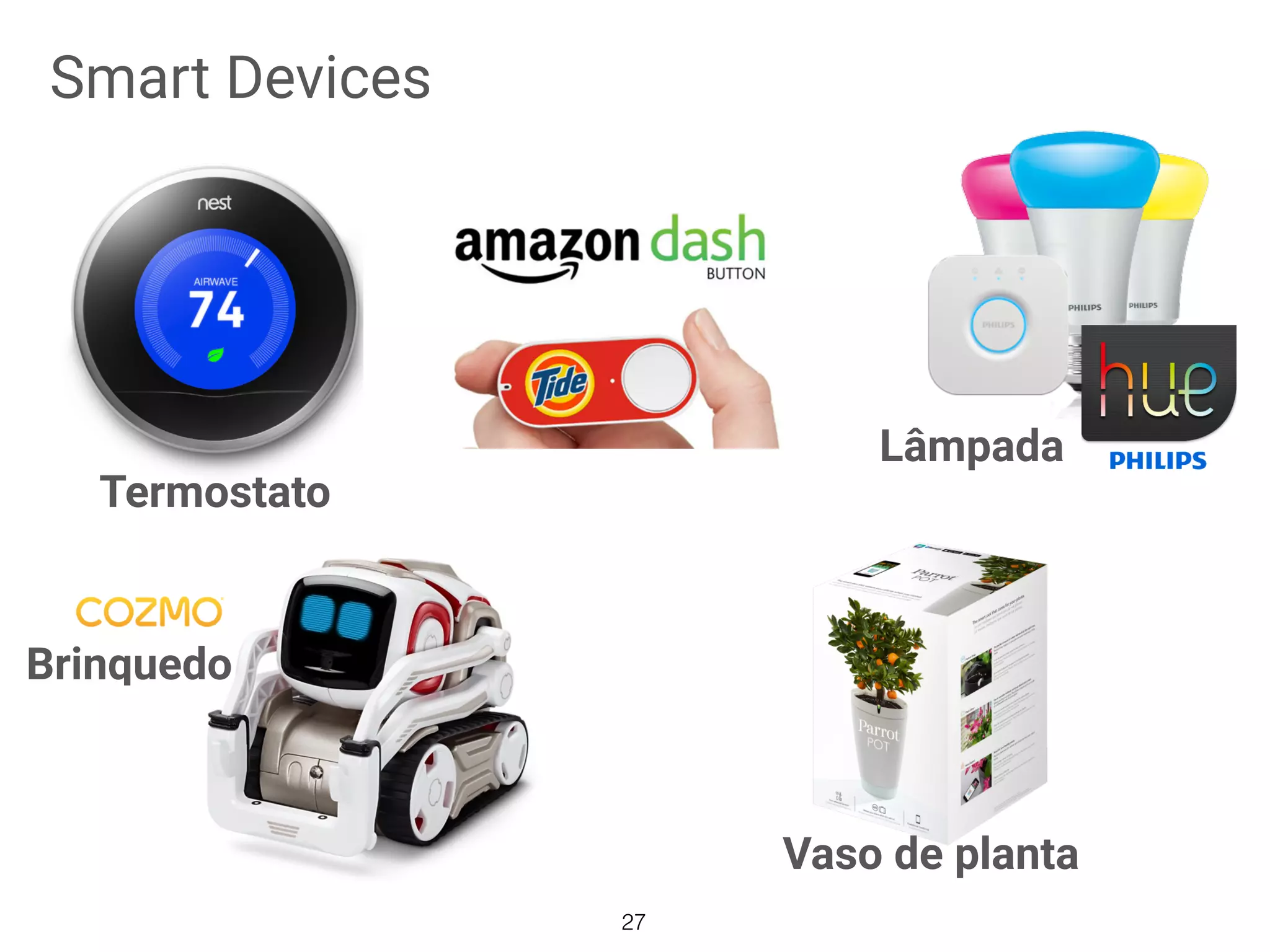 Smart Devices
Termostato
Brinquedo
Lâmpada
Vaso de planta
27
 