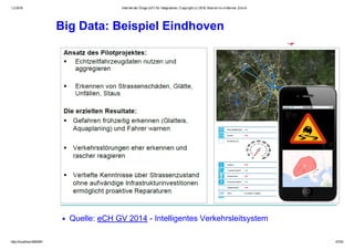1.2.2016 Internet der Dinge (IoT) für Integratoren, Copyright (c) 2016, Marcel mc­b Bernet, Zürich
http://localhost:8000/#1 47/53
Big Data: Beispiel Eindhoven
Quelle: eCH GV 2014 ­ Intelligentes Verkehrsleitsystem
 