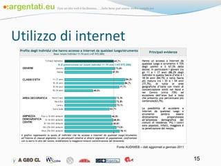 Utilizzo di internet Fonte AUDIWEB – dati aggiornati a gennaio 2011 