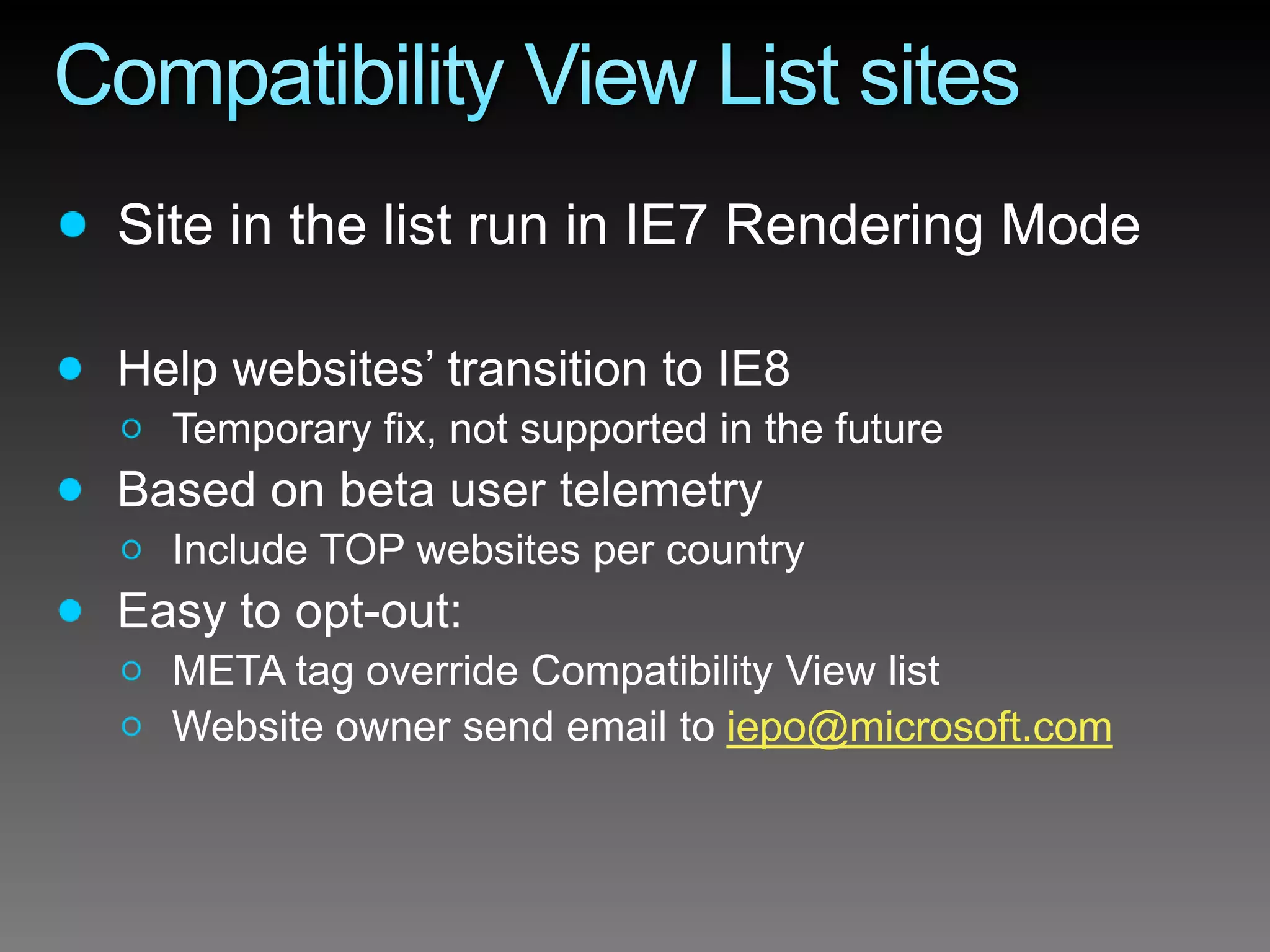 Internet Explorer 8 Developer Overview