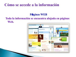 Páginas WEB
Toda la información se encuentra alojada en páginas
 Web.
 