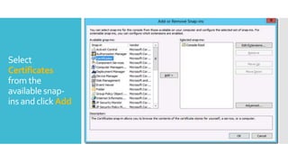 Select
Certificates
from the
availablesnap-
ins and click Add
 