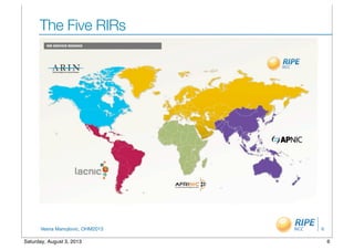 Vesna Manojlovic, OHM2013
The Five RIRs
6
6Saturday, August 3, 2013
 