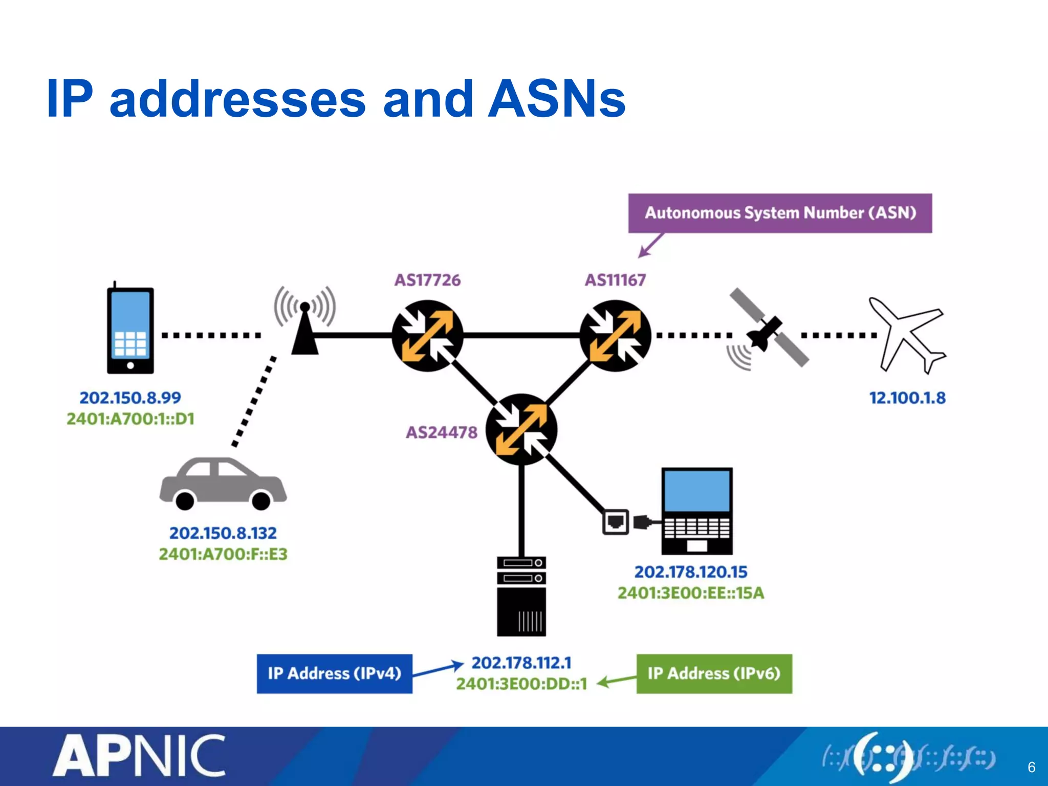 IP addresses and ASNs
6
 