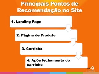 Principais Pontos de
  Recomendação no Site
1. Landing Page


  2. Página de Produto


     3. Carrinho


       4. Após fechamento do
       carrinho
                               40
 