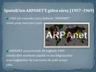 Sputnik’ten ARPANET’E giden süreç (1957–1969)ARPANET'İ oluşturan ilk dört merkez;Los Angeles’taki University of California (UCLA),