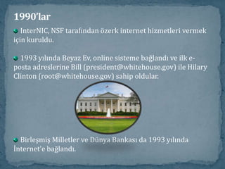 1990’larMetin tabanlı belge arama vegörüntüleme yazılımı Gopher, Minnesotaüniversitesindeki bilim adamlarıtarafından geliştirildi. Gopher ile,kütüphaneler ve diğer büyük databankalarında geniş çaplı araştırmalar yapılabildi. 1992 yılında Finli şirket Nokia, kısa mesaj hizmetini tanıttı.