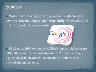 2000’ler2002 yılında programcı Paul Graham,Web’te yayınladığı “A Plan for Spam”başlıklı makalesinde kendisinin keşfettiğiyeni bir tür spam filtresini tanımladı. 28 Nisan 2003’te bilgisayar ve elektronik donanım üreticisi Apple, online hizmeti ‘iTunes Music Store’yi ortaya çıkardı. Birinci haftasında 1 milyon müzik internetten indirildi. Geçen 7 yıl içinde 10 milyar şarkı indirilmiştir. iTunes’nin özelliği, yasal çerçeve içerisinde düşük fiyatla müzik satışı yapmasıydı.
