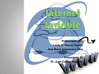 Internet Invisible  Presentado por: Leidy K. Henao Osorio Ana María Salamanca Vera Presentado A: Dr. Juan Carlos Múnevar 