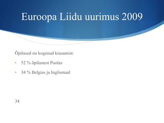 Euroopa Liidu uurimus 2009 Õpilased on kogenud kiusamist: 52 % õpilastest Poolas 34 % Belgias ja Inglismaal 34 