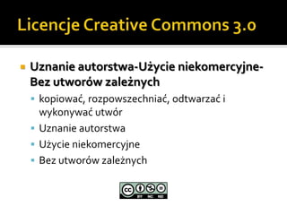 Licencje Creative Commons 3.0Uznanie autorstwa-Użycie niekomercyjne-Bez utworów zależnychkopiować, rozpowszechniać, odtwarzać i wykonywać utwórUznanie autorstwaUżycie niekomercyjneBez utworów zależnych