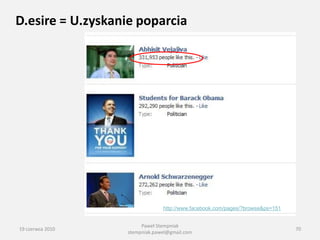 D.esire = U.zyskanie poparcia




                               http://www.facebook.com/pages/?browse&ps=151


                       Paweł Stempniak
19 czerwca 2010                                                               70
                  stempniak.pawel@gmail.com
 
