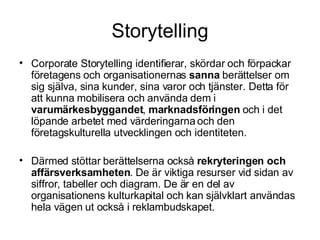 Storytelling <ul><li>Corporate Storytelling identifierar, skördar och förpackar företagens och organisationernas  sanna  b...