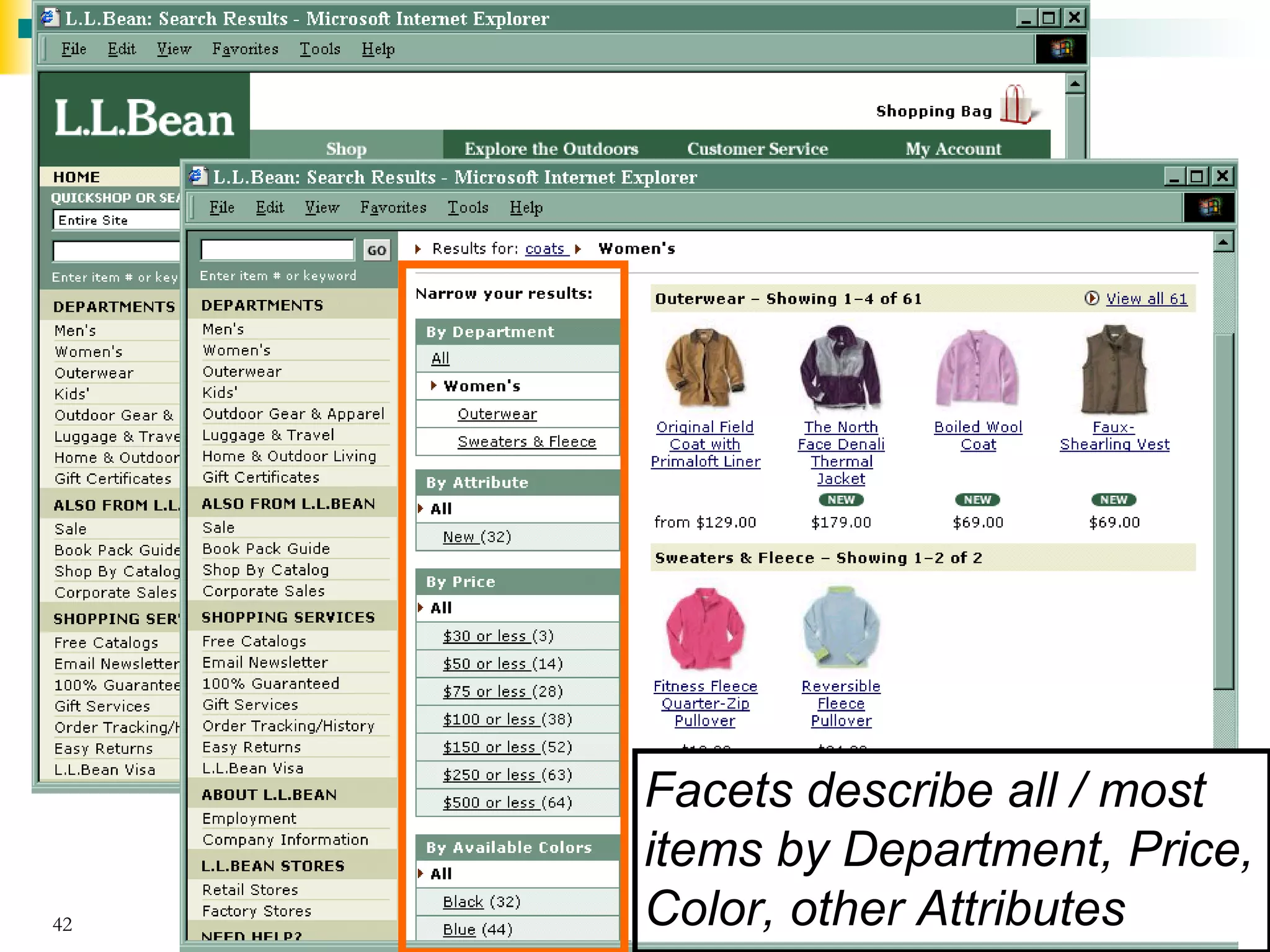 Facets describe all / most
     items by Department, Price,
42   Copyright © 2005 other Attributes
     Color, Access Innovations, Inc.
 